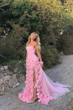 Pretty Sheath Sweetheart Pink Long Slit Prom Dress Prom Dresses