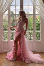 Pretty Sheath Sweetheart Pink Long Slit Prom Dress Prom Dresses