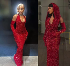 Pretty Sheath V Neckline Red Sequin Prom Dress Long Prom Dresses