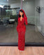 Pretty Sheath V Neckline Red Sequin Prom Dress Long Prom Dresses