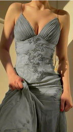 Pretty Spaghetti Straps V-Neck Beaded Backless Prom Dress Prom Dress