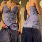 Pretty Spaghetti Straps V-Neck Beaded Backless Prom Dress Prom Dress