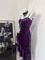 Pretty Spaghetti Straps Purple Velvet Ruffle Prom Dresses Birthday Prom Dresses