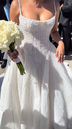 Pretty Wedding Dresses Ball Gowns Spaghetti Straps Sequin White Wedding Dress Bridal Gown