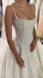 Pretty Wedding Dresses Ball Gowns Spaghetti Straps Sequin White Wedding Dress Bridal Gown