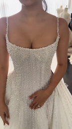 Pretty Wedding Dresses Ball Gowns Spaghetti Straps Sequin White Wedding Dress Bridal Gown