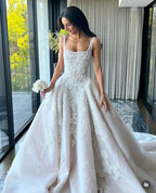 Pretty Wedding Dresses Ball Gowns Square Neck Lace White Wedding Dress Bridal Gown