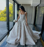 Pretty Wedding Dresses Ball Gowns Square Neck Lace White Wedding Dress Bridal Gown