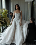 Pretty Wedding Dresses Ball Gowns Square Neck Lace White Wedding Dress Bridal Gown