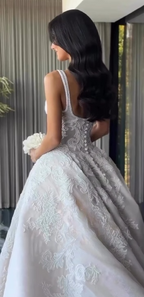 Pretty Wedding Dresses Ball Gowns Square Neck Lace White Wedding Dress Bridal Gown