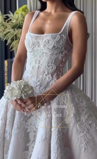 Pretty Wedding Dresses Ball Gowns Square Neck Lace White Wedding Dress Bridal Gown