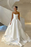 Pretty Wedding Dresses Ball Gowns Strapless White Satin Long Wedding Dress Bridal Gown