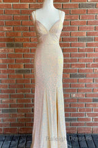 Stunning Straps Sequined Mermaid Long Prom Dresses