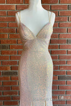 Stunning Straps Sequined Mermaid Long Prom Dresses