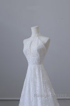 Princess A Line High Neckline White Lace Long Wedding Dress Brides Dresses