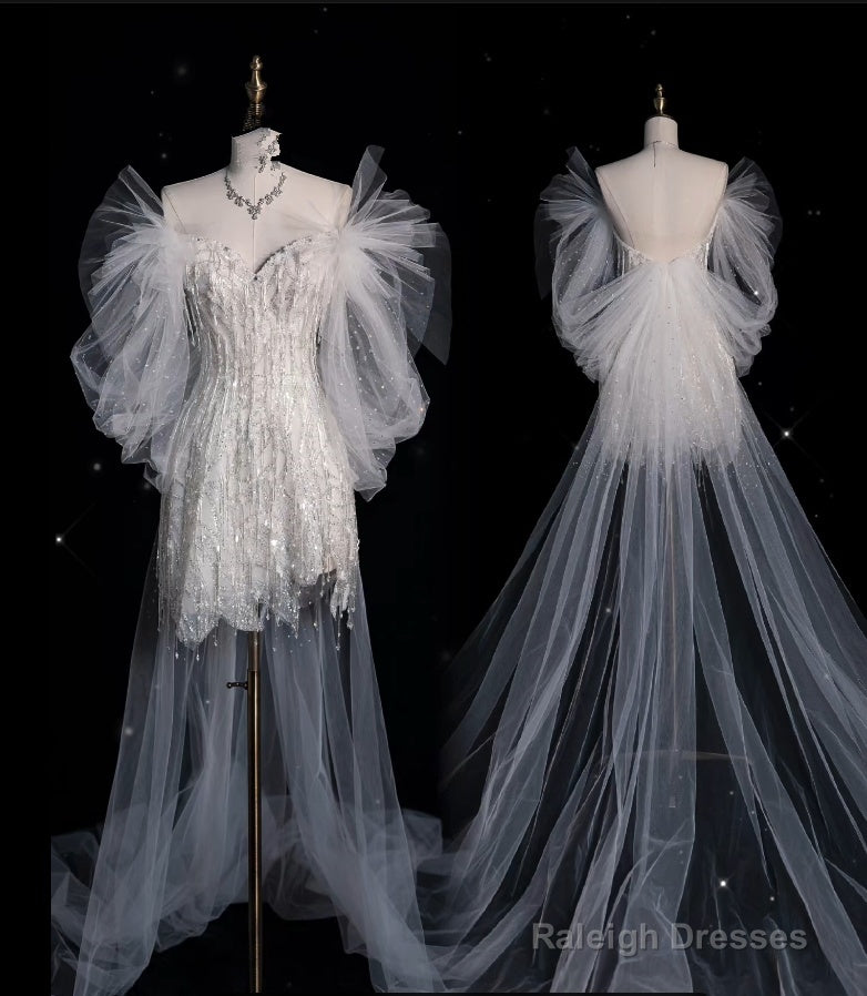 Princess A Line Off The Shoulder White Lace Short Wedding Dresses Secondary image