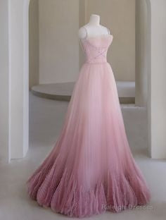 Princess A Line Pink Tulle Prom Dresses Long Evening Dress
