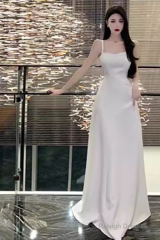 Princess A-Line Straps White Long Prom Dress