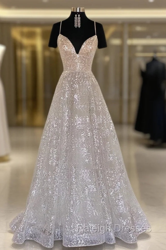 Princess A-line Sweetheart Sleeveless Sweep Train Metallic Yarn Prom Dresses Main image