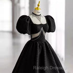 Princess Ball Gown Black Lace Long Prom Dress