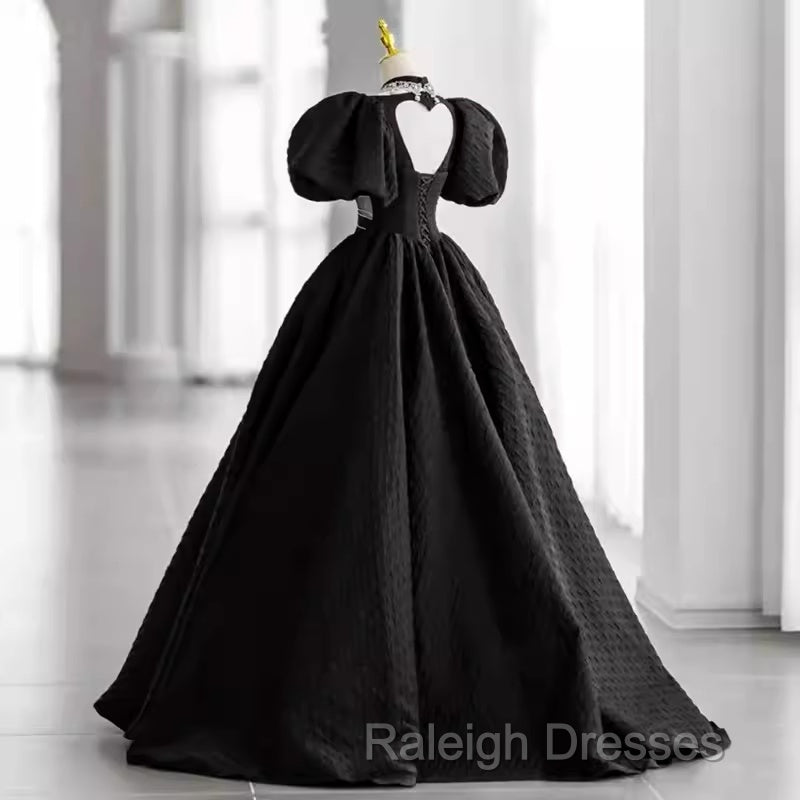 Princess Ball Gown Black Lace Long Prom Dresses