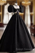 Princess Ball Gown Black Lace Long Prom Dresses