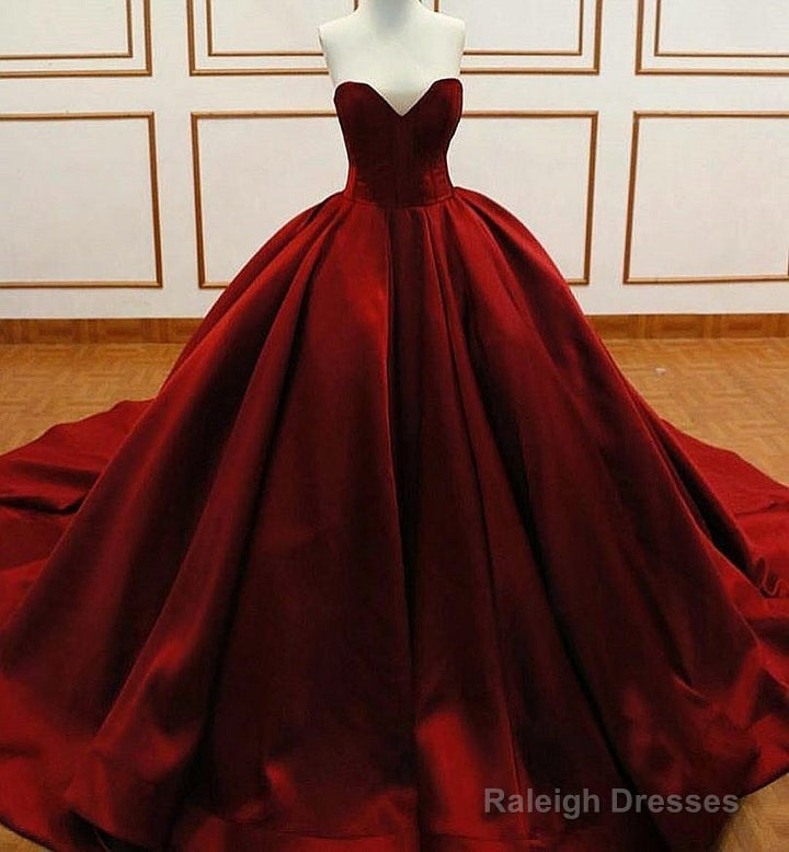 Princess Ball Gown Burgundy Quinceanera Dresses Satin Sweetheart Wedding Dresses