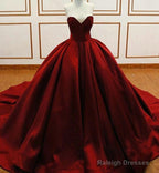 Princess Ball Gowns Burgundy Quinceanera Dress Satin Sweetheart Wedding Dress