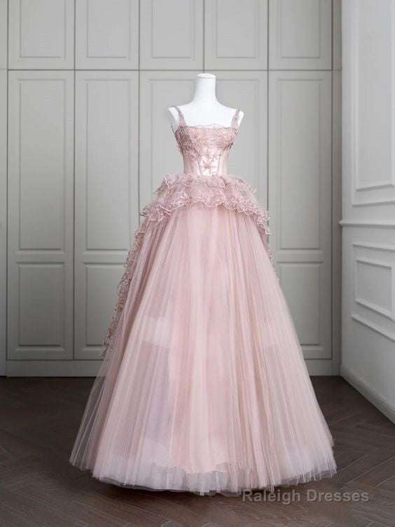 Princess Ball Gown Pink Tulle Prom Dresses Long Evening Dress Main image