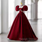 Princess Ball Gown Red Lace Long Prom Dress