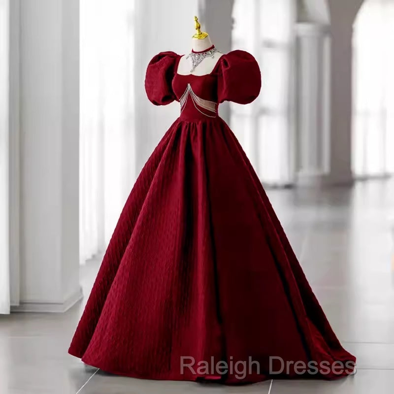 Princess Ball Gown Red Lace Long Prom Dress