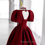 Princess Ball Gown Red Lace Long Prom Dress