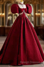 Princess Ball Gown Red Lace Long Prom Dresses
