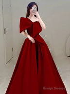 Princess Ball Gown Red Strapless Long Prom Dress