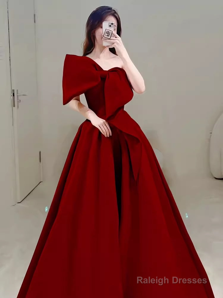 Princess Ball Gown Red Strapless Long Prom Dress
