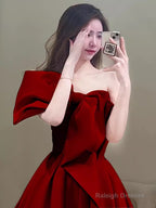 Princess Ball Gown Red Strapless Long Prom Dress