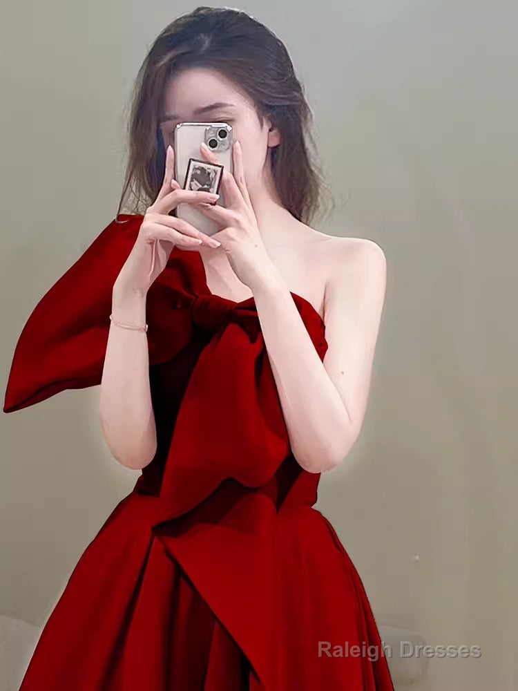 Princess Ball Gown Red Strapless Long Prom Dress