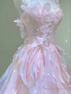 Princess Ball Gown Strapless Long Pink Prom Dress