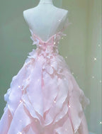 Princess Ball Gown Strapless Long Pink Prom Dress