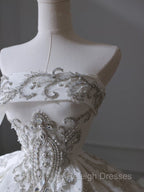 Princess Ball Gown Strapless Sleeveless Pleats White Satin Wedding Dress