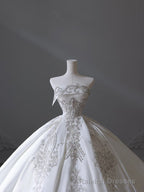 Princess Ball Gowns Strapless Sleeveless Pleats White Satin Wedding Dress Bridal Dresses