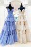 Princess Blue Tiered Layers Tulle Long Prom Dress