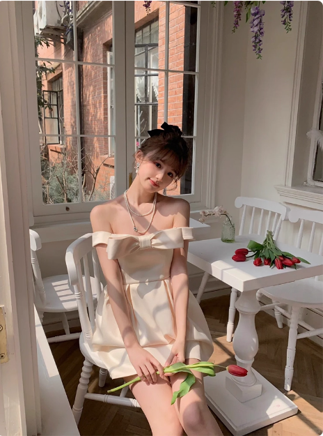 Princess Bow Satin One Shoulder Birthday Dress Homecoming Dress Main image