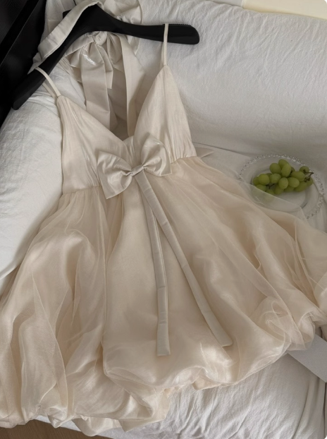 Princess Bowknot Halter Neck Sling Waist Net Tulle Puffy Birthday Prom Dress Homecoming Dress Main image