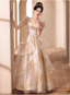 Princess Champagne Gold A-Line Embroidered Tulle Long Formal Prom Dress