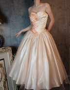 Princess Champagne Pink A-Line Sweet Bow Satin Formal Prom Dress Sweet 16 Dress