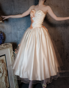 Princess Champagne Pink A-Line Sweet Bow Satin Formal Prom Dress Sweet 16 Dress