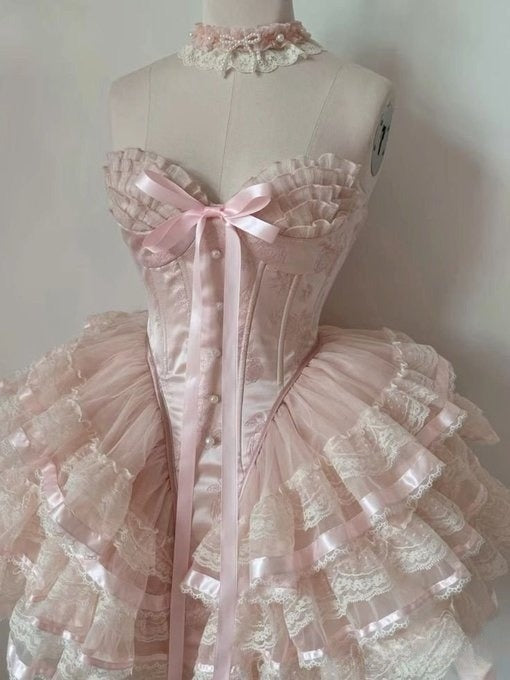 Princess Heart-Shaped Collar Bow Herringbone Lace Edge Fluffy 17Th Birthday Homecoming Dress Secondary image