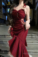 Princess High Low Spaghetti Straps Lolita Dress Christmas Dress Burgundy Birthday Dresses