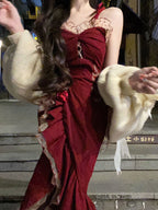 Princess High Low Spaghetti Straps Lolita Dress Christmas Dress Burgundy Birthday Dresses